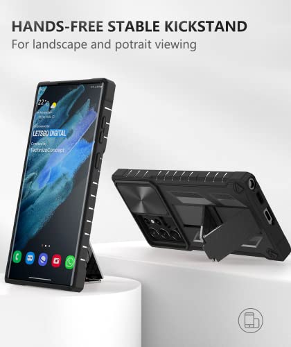 Funda para Samsung Galaxy S22 Ultra: protección de grado militar a prueba de caídas, resistente funda protectora S22 Note 5G con soporte integrado y deslizante, diseño de parachoques texturizado mate de TPU a prueba de golpes, color negro