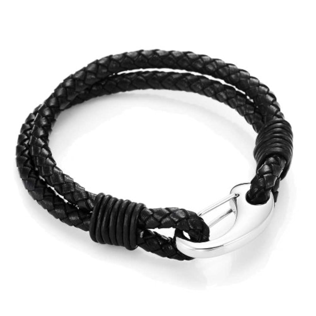 Pulsera de cuero genuino negro, trenzado