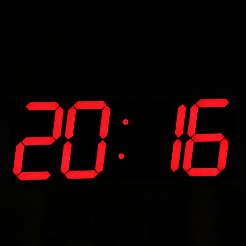 Reloj de pared LED digital Jumbo de control remotoegresiva, termómetro grande, reloj de silencio (rojo, carcasa)