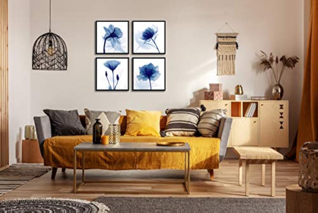 Pyradecor Negro Enmarcado Azul Flor parpadeante Pinturas