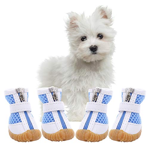 AOFITEE Zapatos de malla para perro, zapatos transpirables para perros pequeños, sandalias impermeables para mascotas con suela antideslizante y cierre de cremallera, protector de patas de mascotas duradero para pavimentos calientes