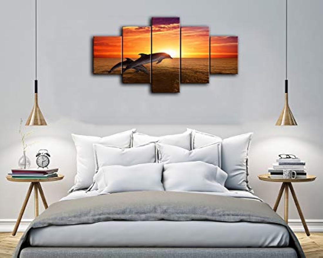 Lienzo decorativo con diseño de delfín al atardecer