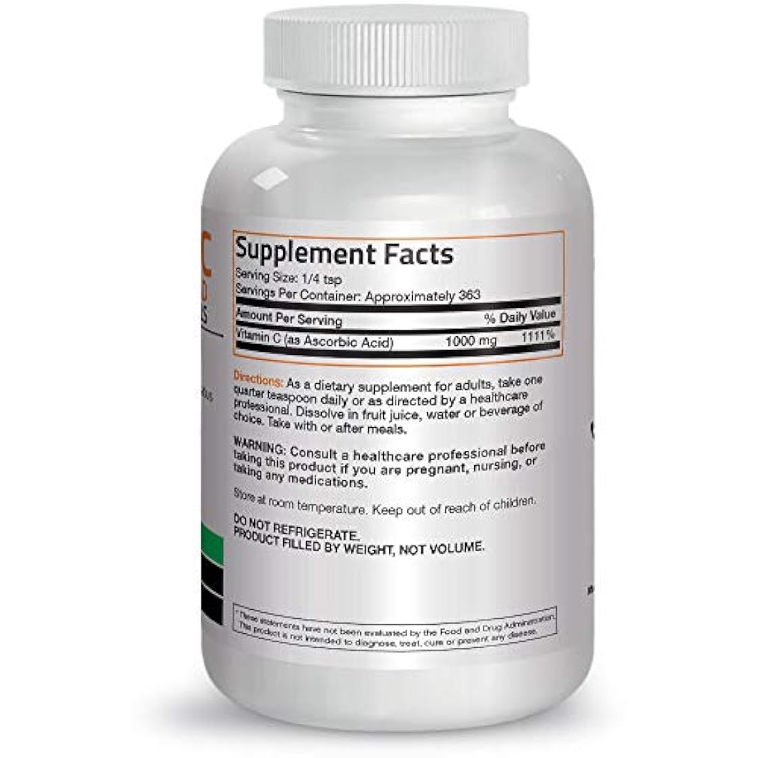 Vitamina C en polvo pura absorción ácido soluble Bronson