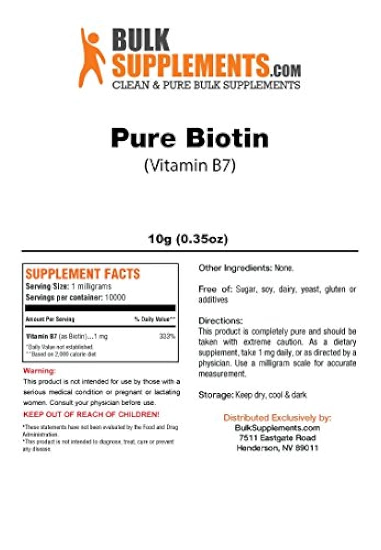 Bulksupplements Pure Biotin (Vitamina B7) en polvo