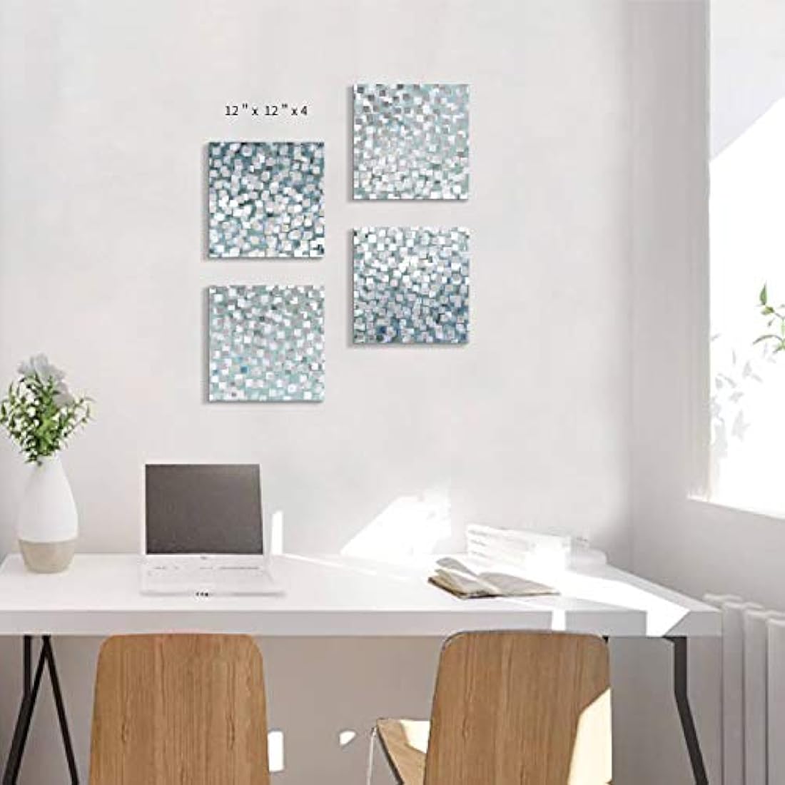 Cuadro abstracto gris sobre lienzo pared lámina plateada