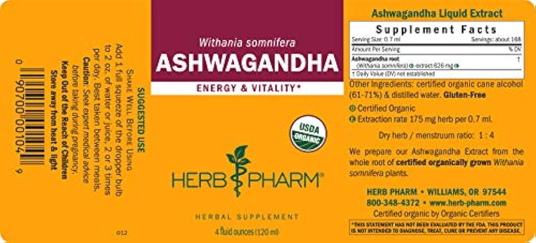 Extracto orgánico certificado de Ashwagandha para la energía