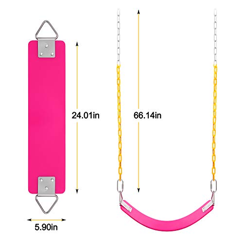 Swing Set, AGPTEK Swing Seat with 66 Inch Anti-Rust Chains Thermoplastic Coated, Support 660lb, Swing Seat Cushion Accessories Replacement with Snap Hooks for Outdoors, Playground, Jungle & Gym, Pink