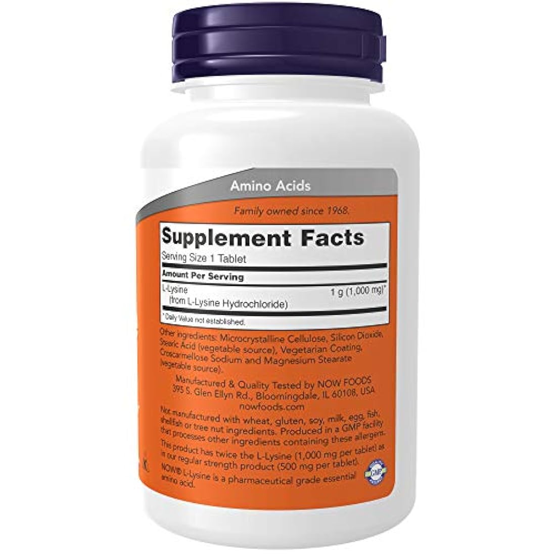 Now Foods Suplementos, L-Lisina (Lisine Hydrochloride) 1.000 mg, doble fuerza, aminoácido, 100 comprimidos