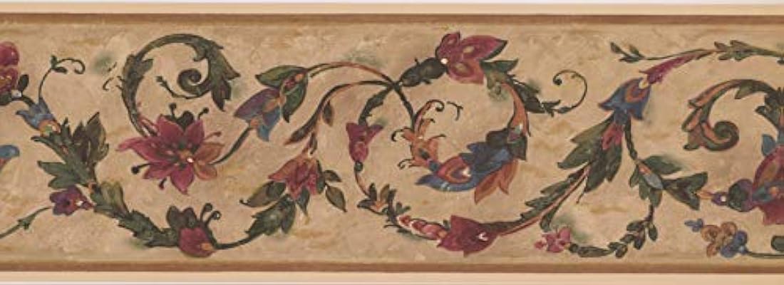 Cenefa de papel pintado rústico con diseño floral