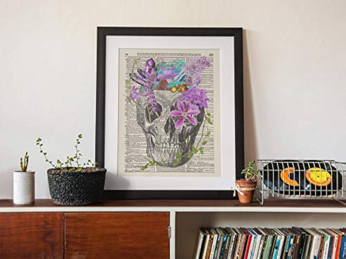 Cuadro decorativo Calavera con flores y cristales