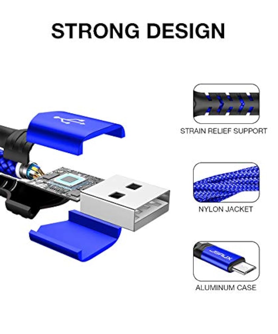 JSAUX - Cable micro USB para Android, 2 unidades de 6.6 pies