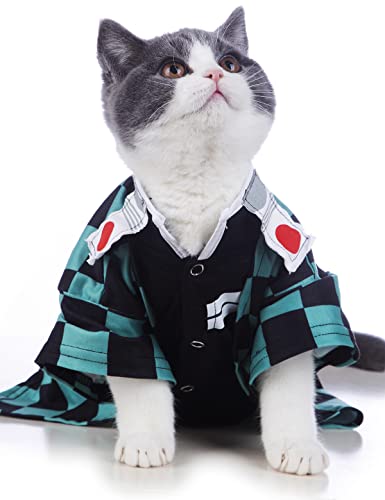 Impoosy Disfraz de gato divertido, ropa de gatito, ropa de cosplay, camisa de cachorro para perros pequeños (S, verde)