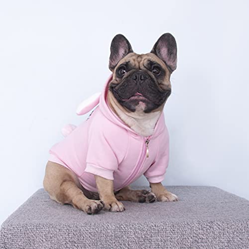 iChoue - Disfraz de conejito para perro, para el día de Halloween, otoño, suéter lindo y divertido para clima frío, abrigos de invierno, sudaderas con capucha, ropa pequeña y mediana para cachorros Bulldog francés, Pug, Pitbull y Corgi, talla L Plus