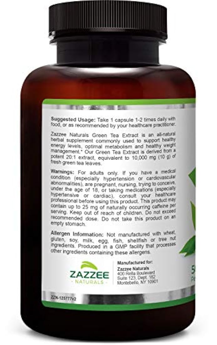 Extracto de té verde Zazzee, 150 cápsulas vegetales