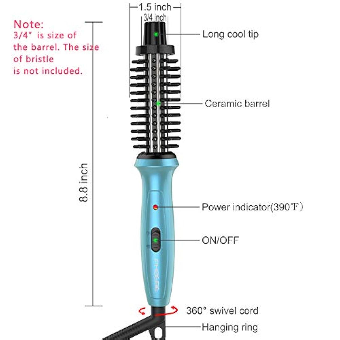 Mini rizador de pelo PHOEBE para viajes, 3/4 pulgadas