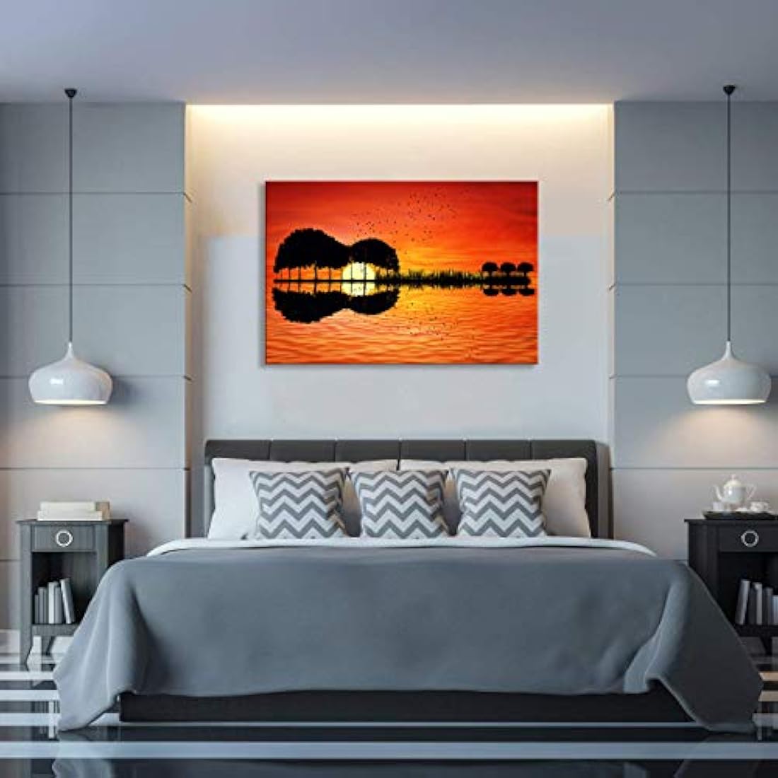 Póster, arte de guitarra moderna, lienzo,