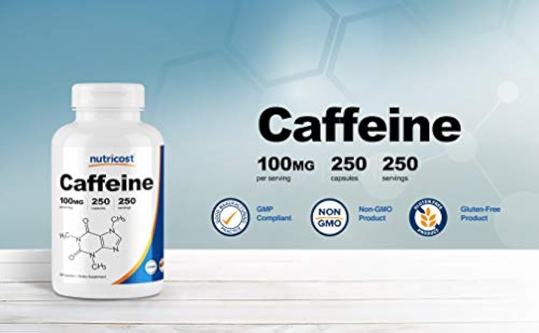 Nutricost Pastillas de cafeína 100 mg por porción, 250 cápsulas, 1