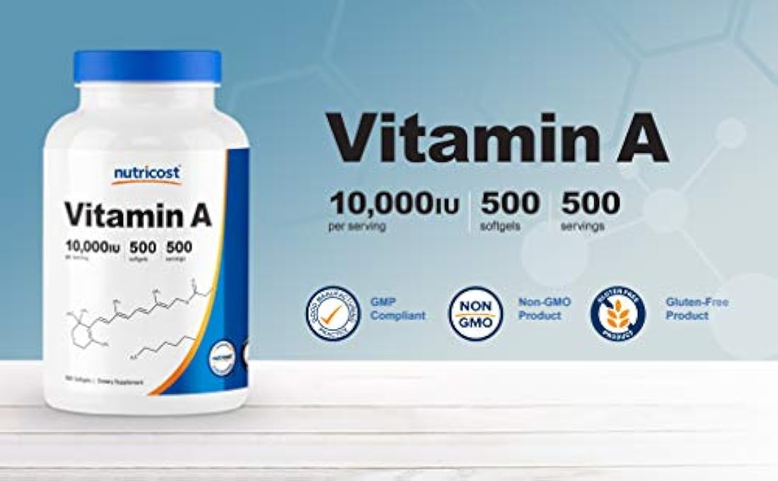 Nutricost Vitamina A 10.000 UI, 500 cápsulas de gel suave