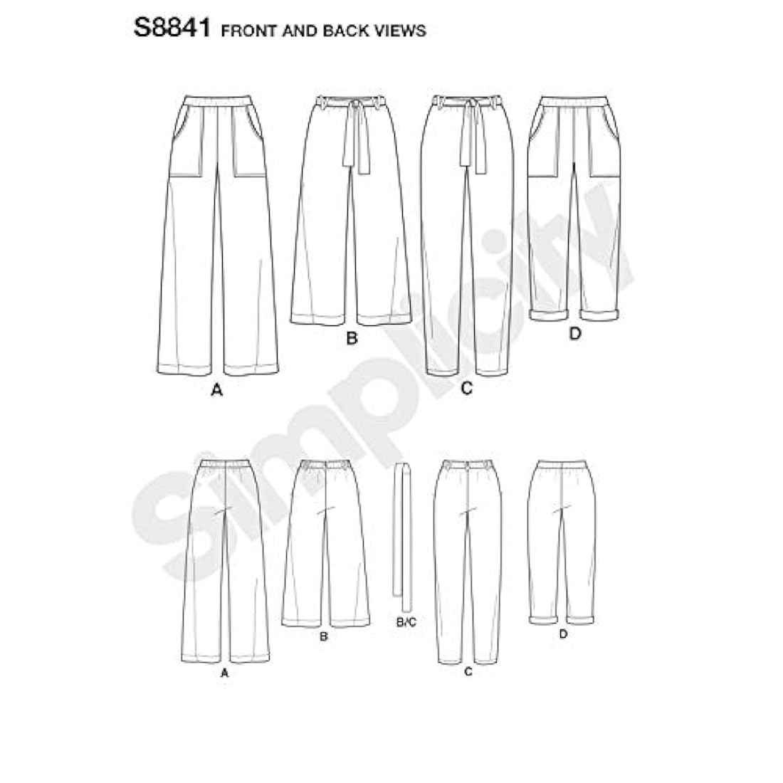 Simplicity Patrón Pantalones de tirón de pierna anchos