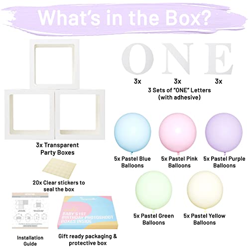 KIT decoraciones de primer cumpleaños del bebé, cubo transparente bloquea letras 'ONE' como decoración de pastel Smash para sesión de fotos en pasteles, tema de unicornio arcoíris