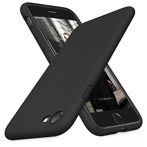 DTTOCASE - Funda para iPhone SE 2022/2020, iPhone 8, iPhone 7, funda de silicona líquida para iPhone SE 8 7 de 4.7 pulgadas, funda protectora colorida suave y sedosa para niñas y mujeres, color negro