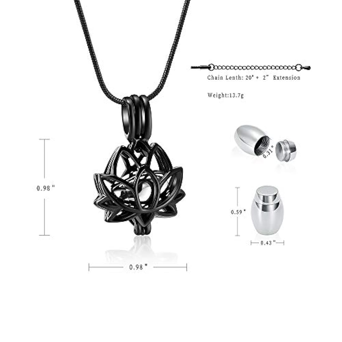 Collar con urna para cenizas negro 0.78 x 0.49