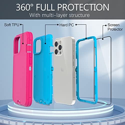 Funda para iPhone 13 Pro Max con 2 protectores de pantalla, protección contra caídas de grado militar, resistente a prueba de golpes, funda protectora para iPhone 13 Pro Max de 6.7 pulgadas (rosa azul)
