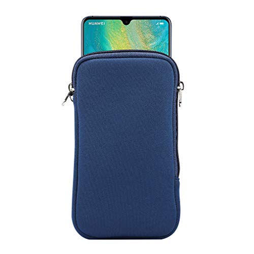 Funda de neopreno con cremallera para teléfono celular, con cordón para el cuello, para Samsung Galaxy S22 Ultra S21 Ultra S20 Plus A03S A21s A13 A12, Moto G Pure G Stylus 2021, OnePlus 9 Pro, BLU, TCL (Azul-XL)