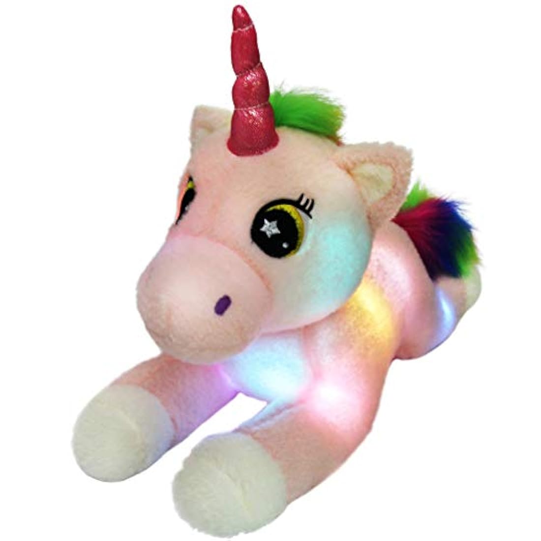 Unicornio de peluche con luces LED que brillan