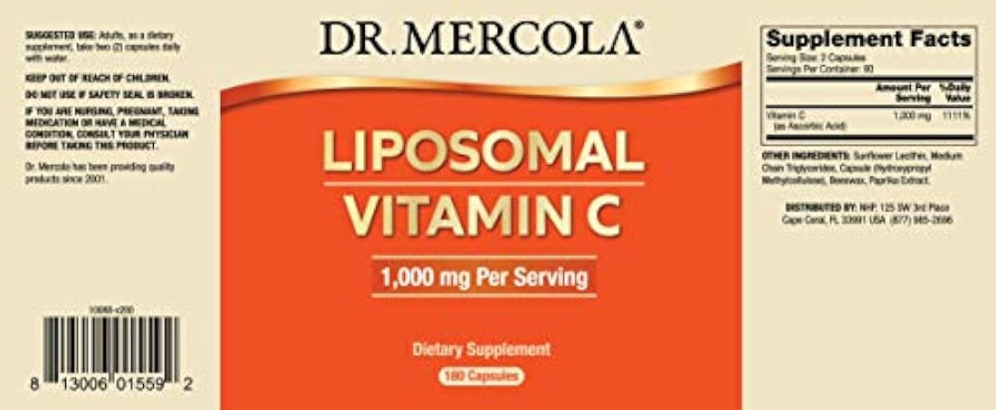 Suplemento Dr. Mercola VitaminaC 1,000 mg 180 cápsulas