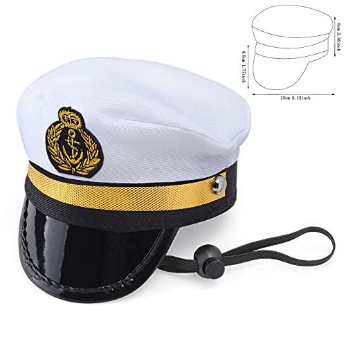 Yewong Conjunto de disfraz de capitán de marineros para perro, gato, capitán de mar, sombrero con ancla de mascota, baberos triangulares, bufanda para gato, cachorro, azul marino, Halloween, accesorios de disfraces, accesorios para fotos (blanco-B)