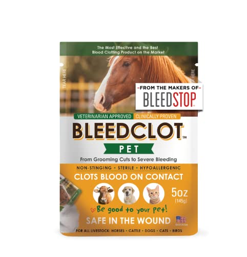 BleedClot - Polvo de coagulación de sangre para mascotas | Lo mejor para todos los animales para detener el sangrado, garantizado | para cortes menores y sangrado arterial severo | de The Makers of BleedStop (1 bolsa, 5 onzas)