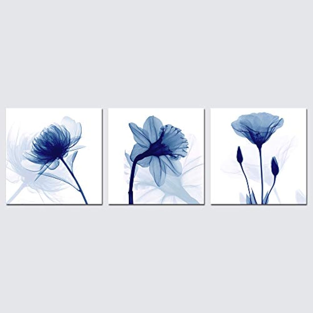 Lienzo decorativo con 3 paneles de flores abstractas