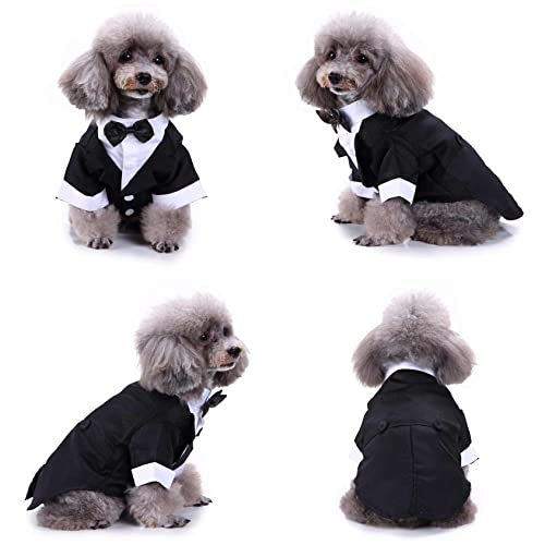 Camisa para perro, ropa para cachorros, traje de boda para mascotas, esmoquin formal con lazo negro, traje de perro para perros pequeños, medianos y gatos, atuendo de matrimonio para perros, disfraz de príncipe, ropa de caballero
