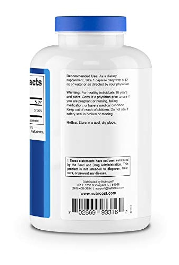 Suplemento Nutricost Niacina de vitamina B3, 0,018 oz, en 240 cápsulas, 1 botella, 1