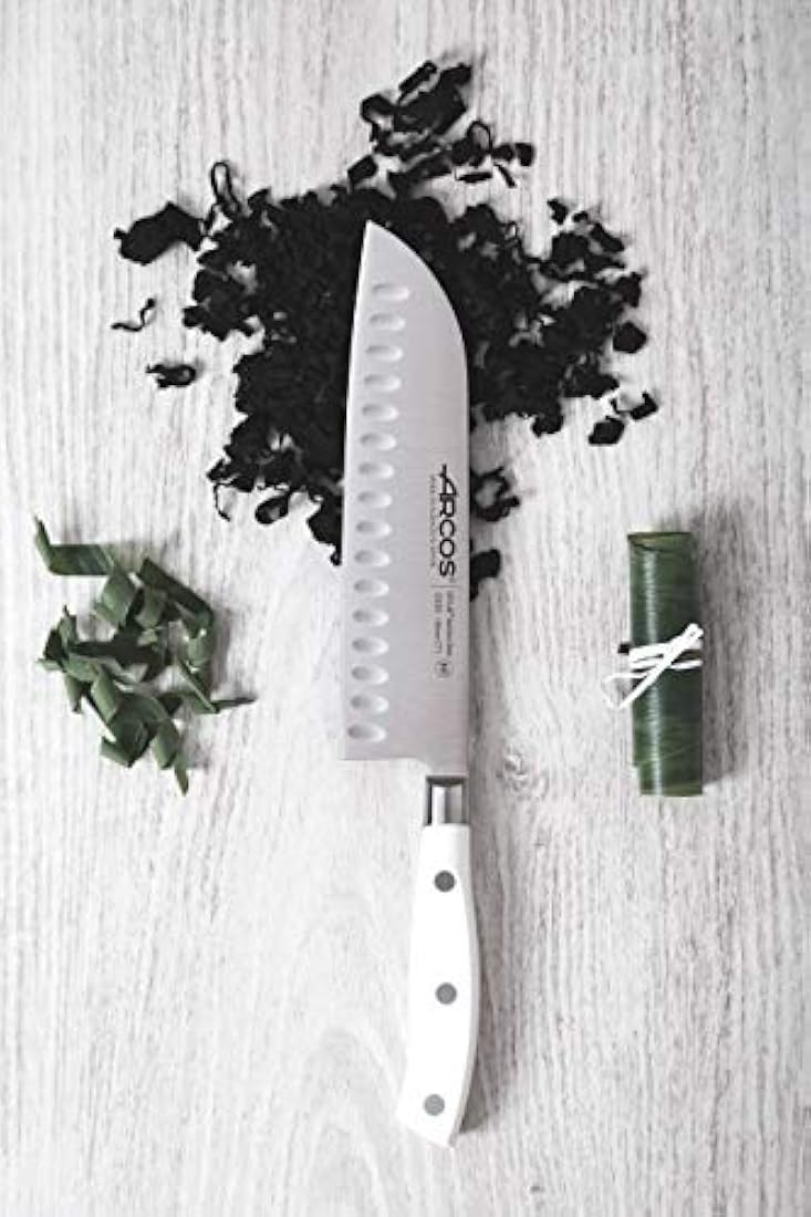 Arcos 7-Inch Riviera gama cuchillo Santoku con mango blanco