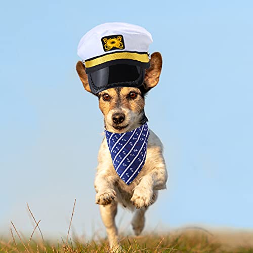 Yewong Conjunto de disfraz de capitán de marineros para perro, gato, capitán de mar, sombrero con ancla de mascota, baberos triangulares, bufanda para gato, cachorro, azul marino, Halloween, accesorios de disfraces, accesorios para fotos (blanco-A)
