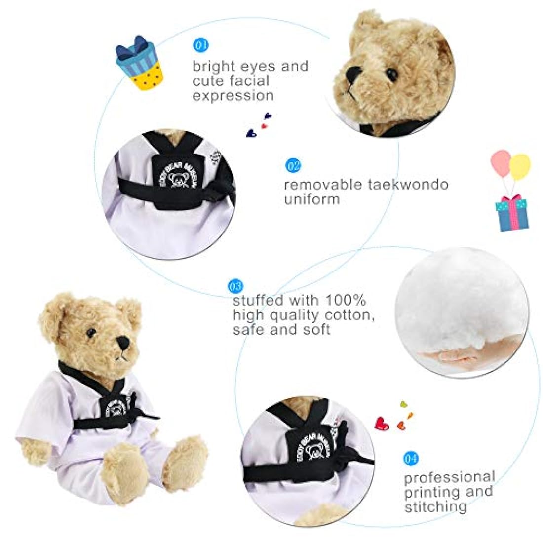 Oso de peluche con uniforme de taekwondo, 8 in, Houwsbaby