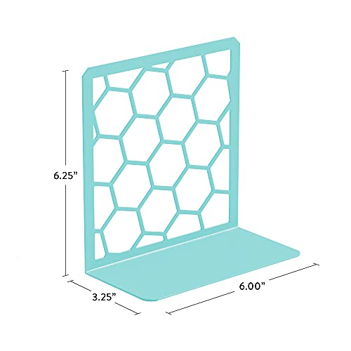 Sujetalibros premium geométricos nido de abeja metal libro extremos (turquesa, 1 par)