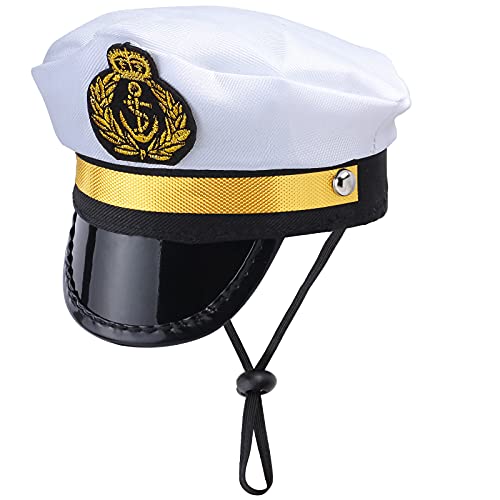 Yewong Conjunto de disfraz de capitán de marineros para perro, gato, capitán de mar, sombrero con ancla de mascota, baberos triangulares, bufanda para gato, cachorro, azul marino, Halloween, accesorios de disfraces, accesorios para fotos (blanco-B)