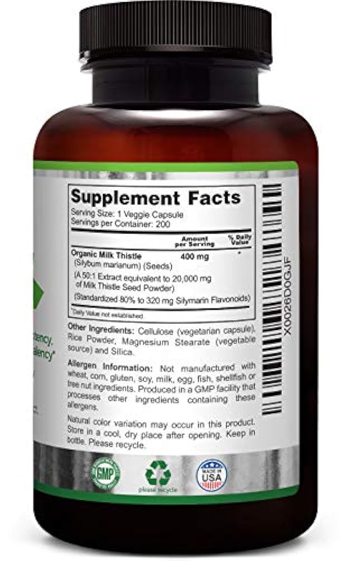 Extracto de cardo de leche orgánico de Zazzee 20,000 mg