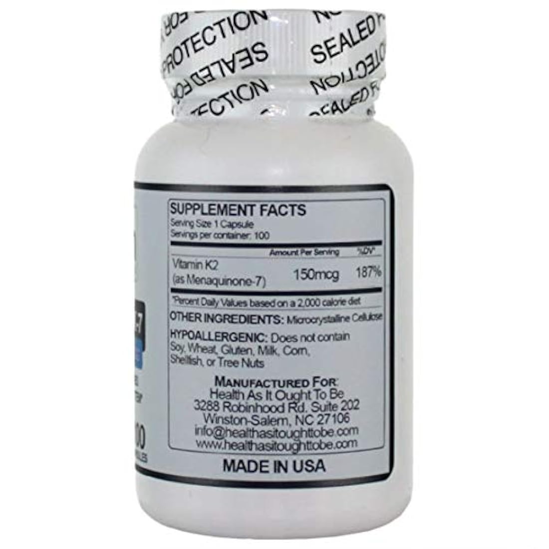 vitamina K2 MK-7 de 150 mcg 100 cápsulas