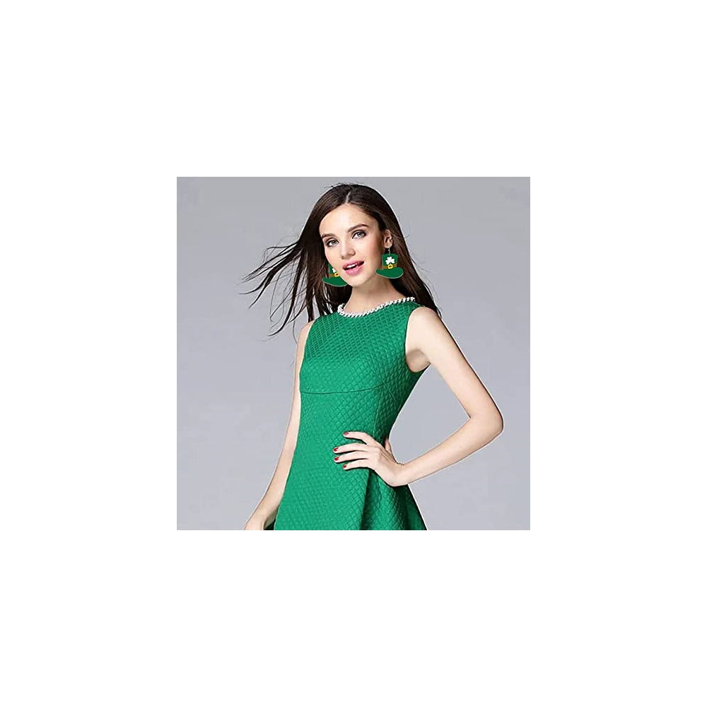 Aretes de piel sintética de trébol sombrero verde 25 pares