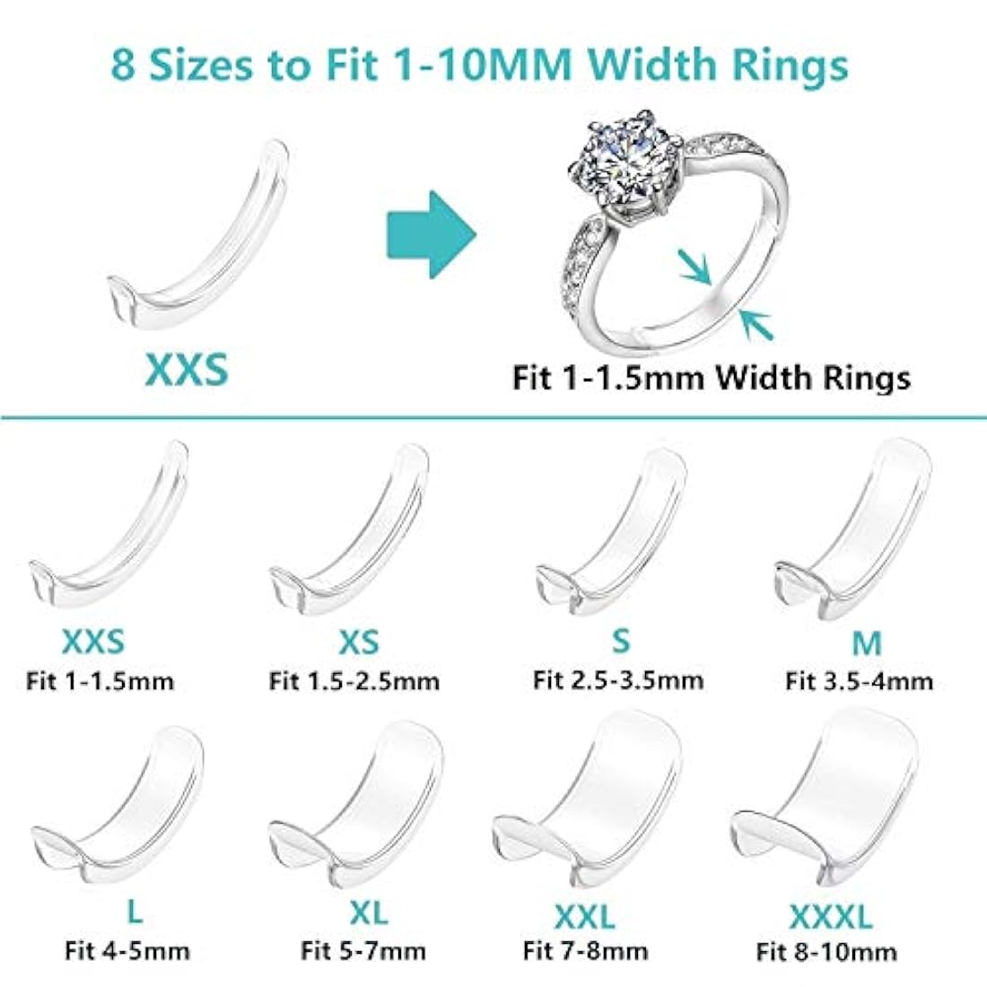Ajustador de tamaño de anillo invisible para anillos sueltos