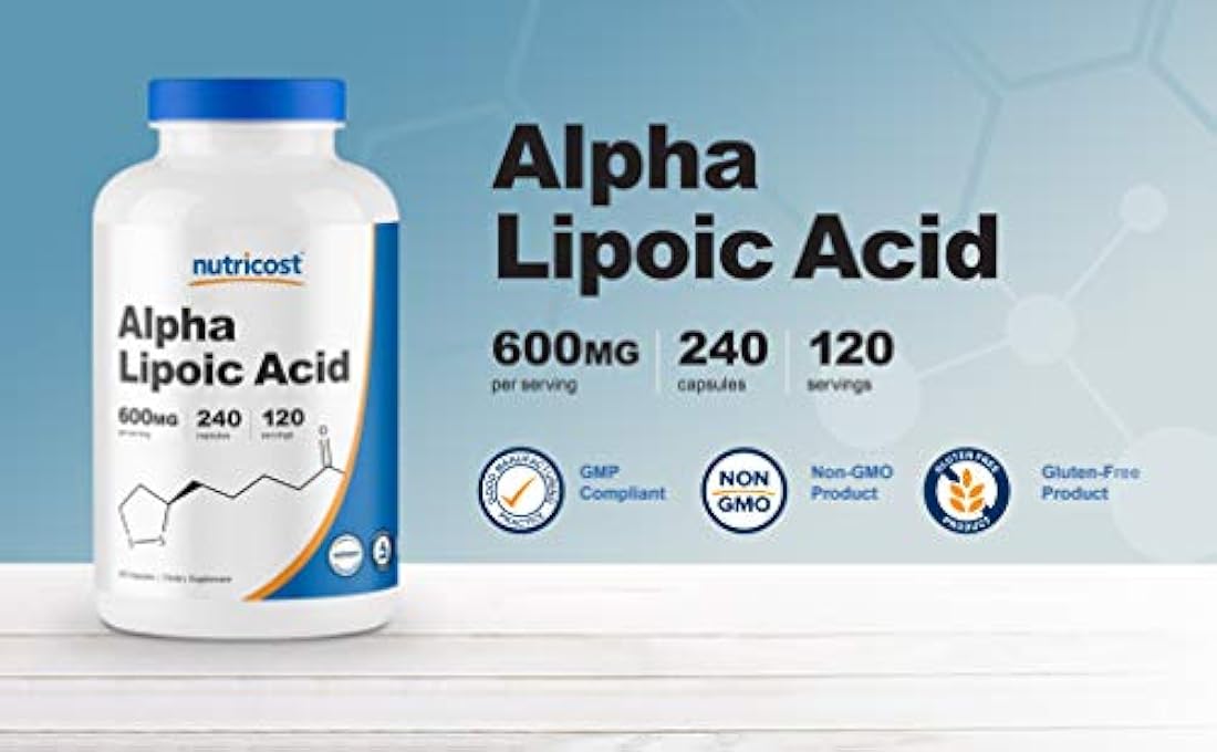 Suplemento Nutricost Alpha Lipoic Acid, 0.02 oz por porción, 120 porciones, 1 botella, 1