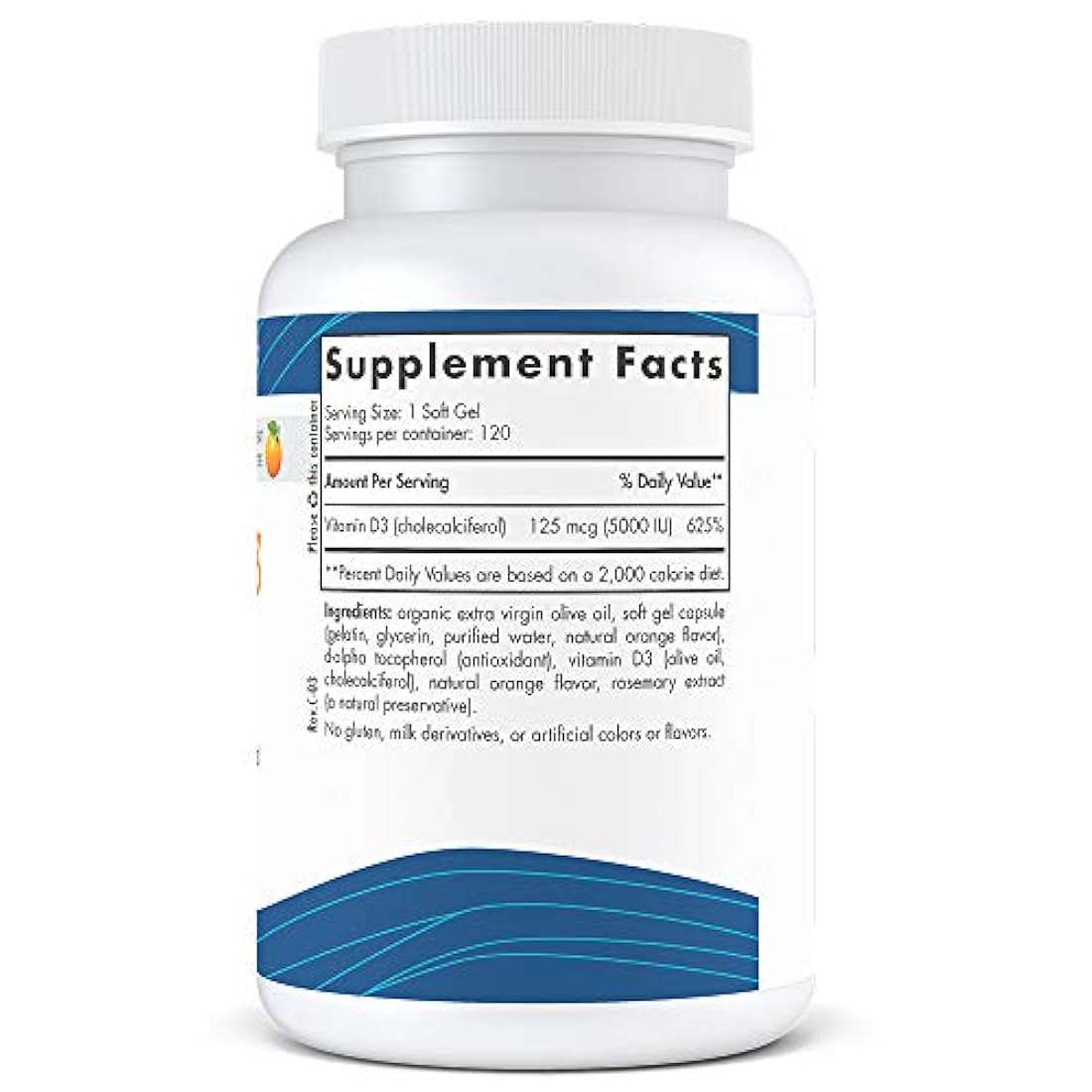 Vitamina D3 5000 UI Softgels Naranja, P32749, 120, 1