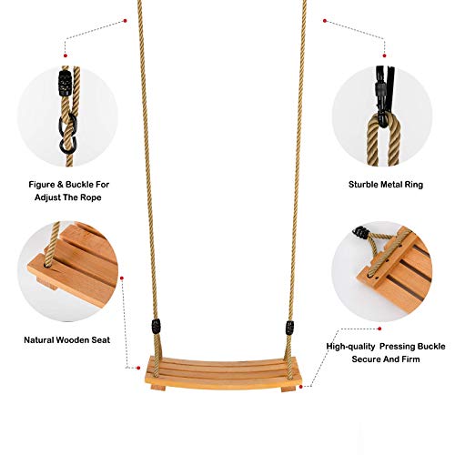 Columpios de árbol de madera para adultos y niños con cuerda ajustable, juego de columpio de madera de carga de 220 libras para interiores y exteriores