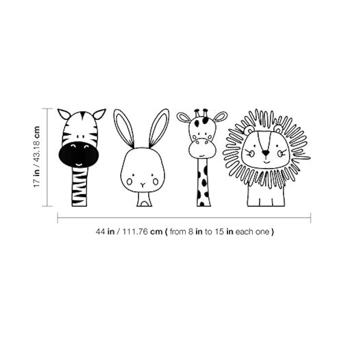 set de 4 pegatinas de vinilo para pared, diseño de león de jirafa de conejo cebra