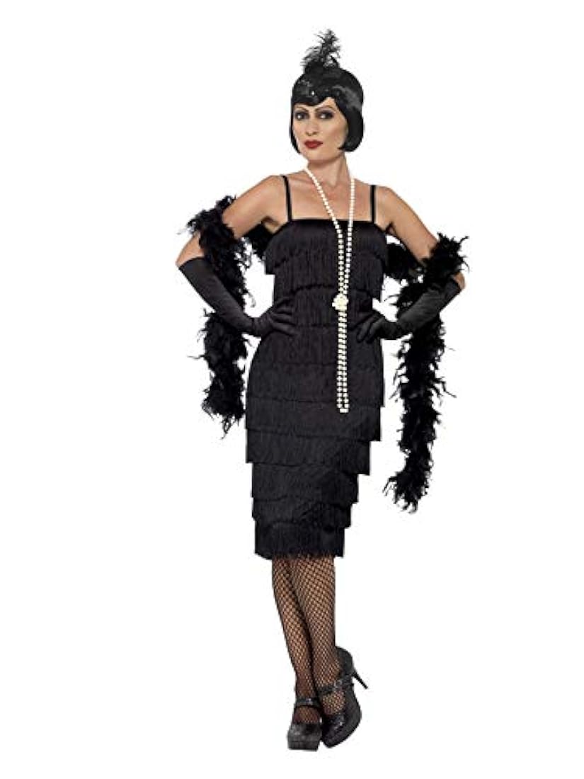 Disfraz de flapper, años 20, color negro, para mujer