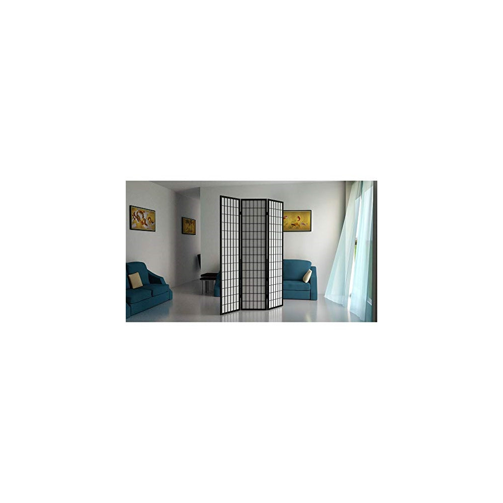 Oriental Furniture Pantalla Shoji de 5.9 ft de alto, 3 paneles, color negro